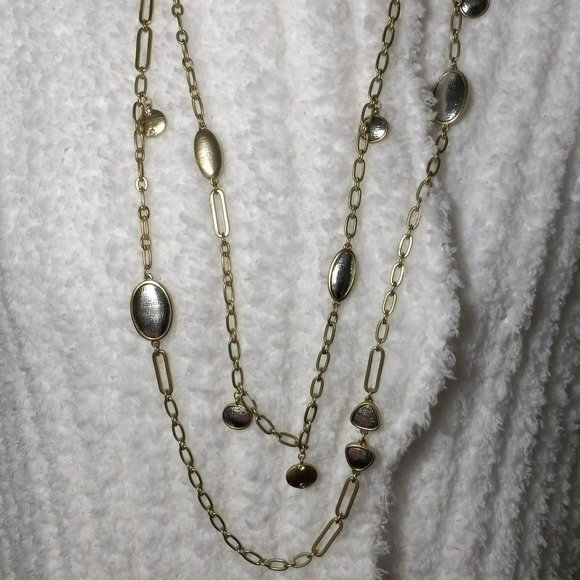 Chico's Two Strand Long Layered Gold Tone Brushed Silver Tone Inset Beads 35" - Picture 7 of 7